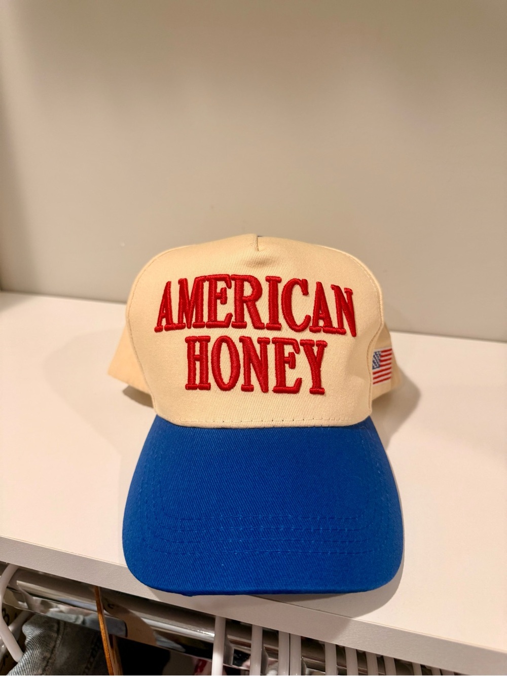 American Honey Embroidered Baseball Cap - Cream & Blue